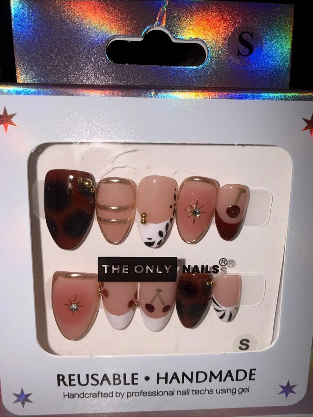 The Only Nails Reusable Handmade Press On Nails - Pink, Brown, White, Gold